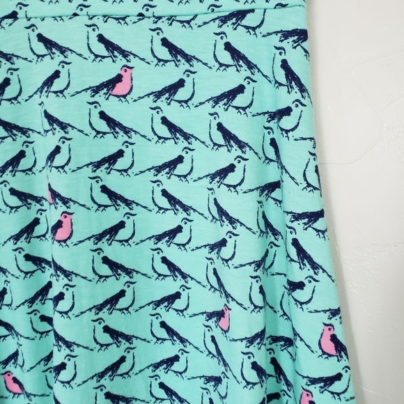 LuLaRoe XS Blue Midi Skirt Navy Birds Sparrows Pink Novelty Print Circle Skater - Picture 2 of 7